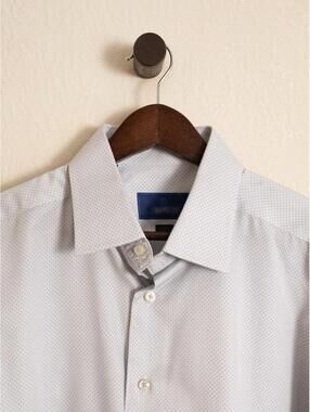 David Donahue White Micro Dot Dress Shirt
